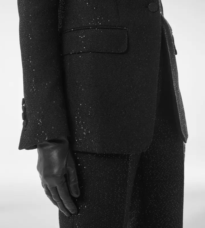 SEQUINED WOOL BLEND CREPE SINGLE BREASTED JACKET BLACK online